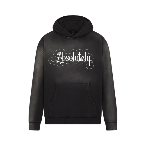 Black hoodie with 'Absolutely' text. 